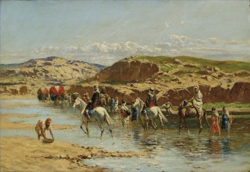 huguet vadeando un río argel Victor Huguet Orientalista Pinturas al óleo